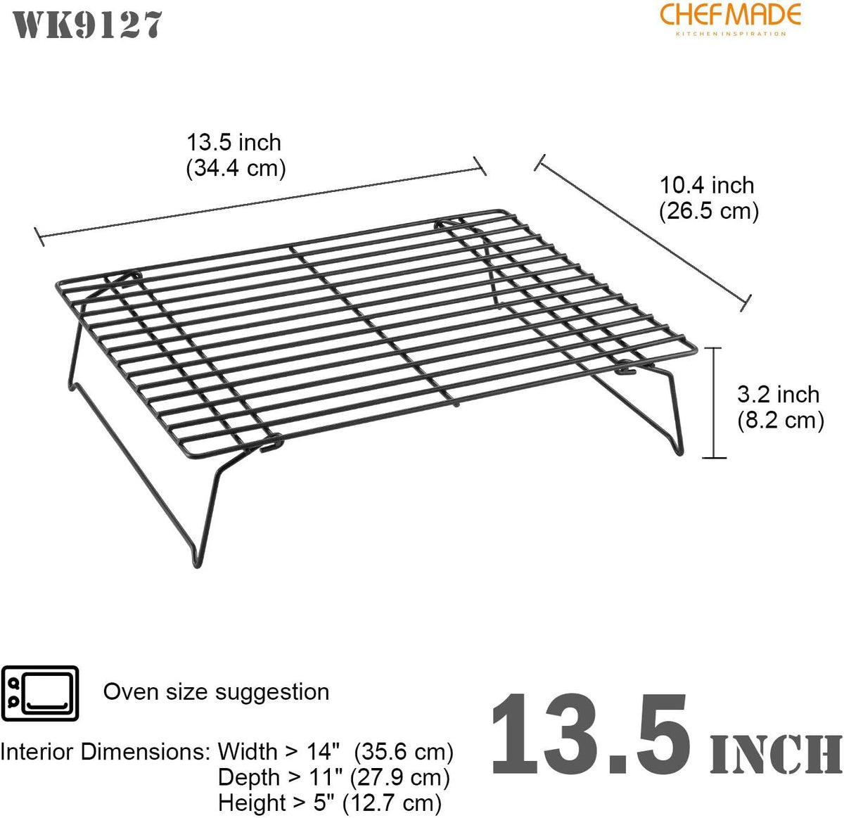 CHEFMADE Baking and Cooling Rack Set, 13.5-Inch 3-Tier Non-Stick Stackable Collapsible Rectangle Wire Rack for Oven Baking (Black)
