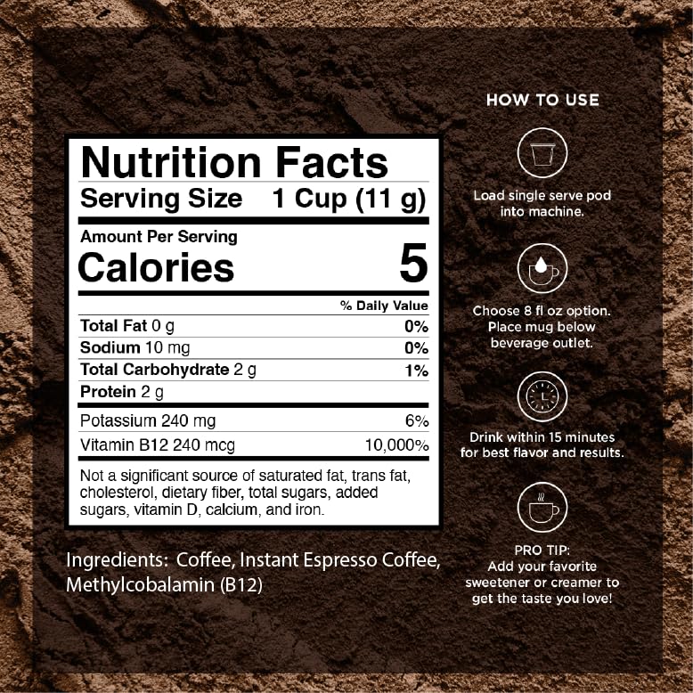 VitaCup Extra Shot Strong Coffee Pods, Bold & Intense Dark Roast w/Espresso Shot, High Caffeine, Vitamin B12, Antioxidants, Recyclable Single Serve Pod Compatible with Keurig K-Cup Brewers, 64ct