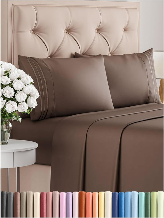 Queen Size 4 Piece Sheet Set - Comfy Breathable & Cooling Bed Sheets Set - Hotel Luxury Bedding for Women, Men, Kids, Teens, Boys & Girls - Deep Pockets, Ultra-Soft, Wrinkle Free - Oeko-Tex - Brown