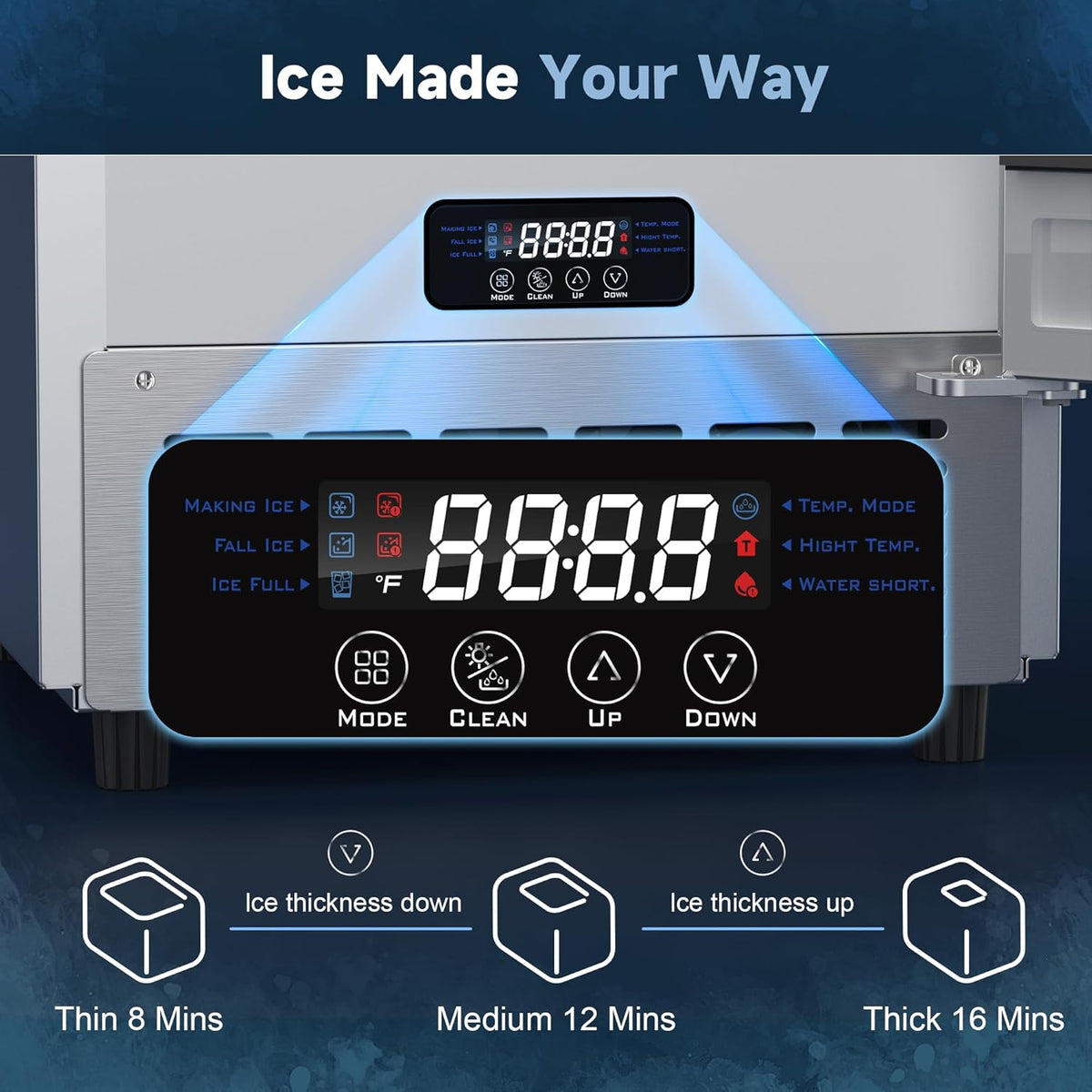 15" W Commercial Under Counter Ice Maker Machine, 80 Lbs/Day, 30 Lbs Storage, Auto-Cleaning, Stainless Steel Built-in Freestanding Ice Maker for Home Bar Restaurant Outdoor