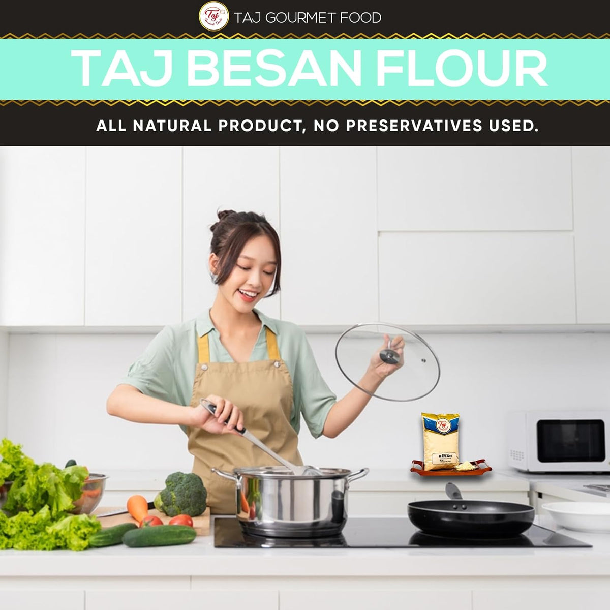 TAJ Besan Flour 2-Pounds | Chick Pea | Gram Flour | Finely Grounded
