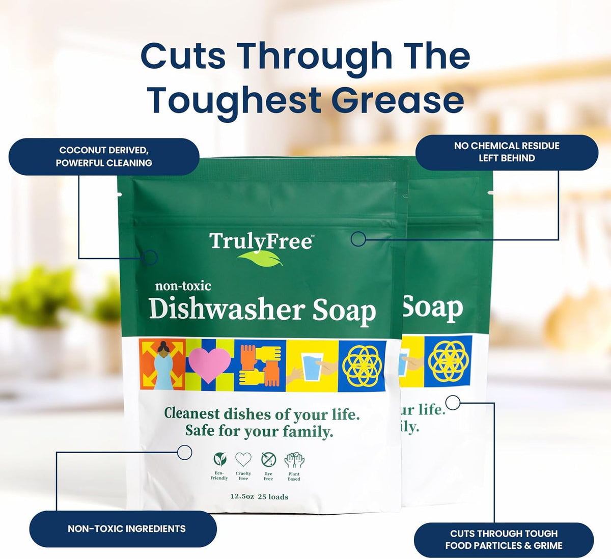 Automatic Dishwasher Detergent Powder - Concentrated Dishwashing Detergent, Dish Soap, Hard Water Stain Remover, Kitchen Cleaning Supplies, No Harmful Ingredients - 12.5 oz (Pack of 1)