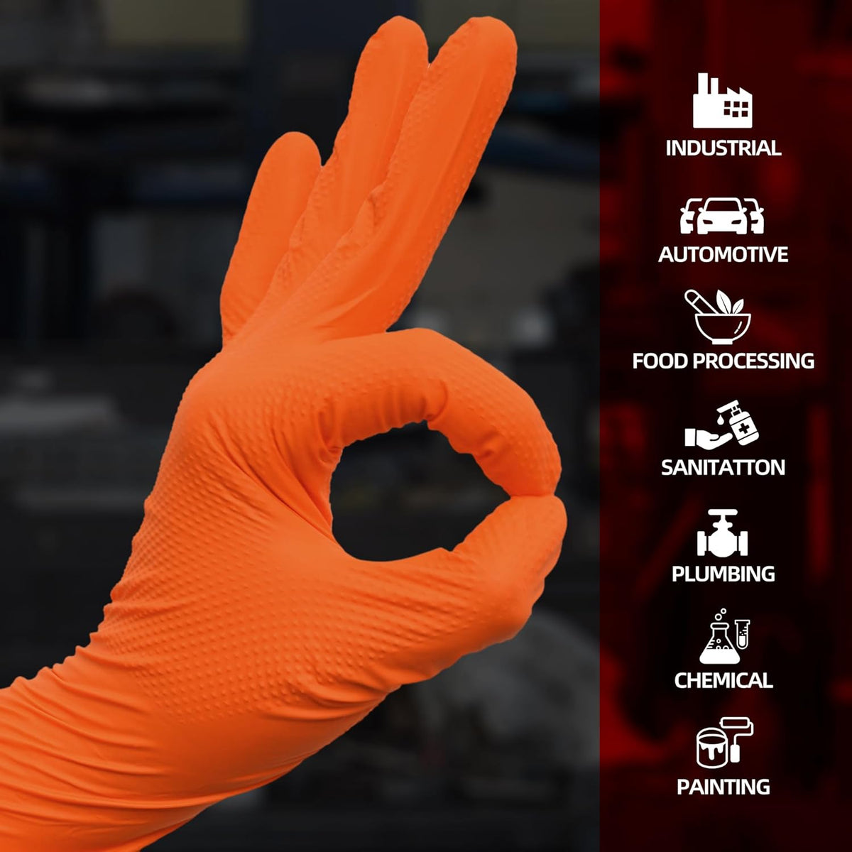 Jointown Basic Heavy Duty Nitrile Gloves, Mechanic Gloves 8 Mil Nitrile Disposable, with Raised Diamond Texture, Case of 100, Orange, Medium