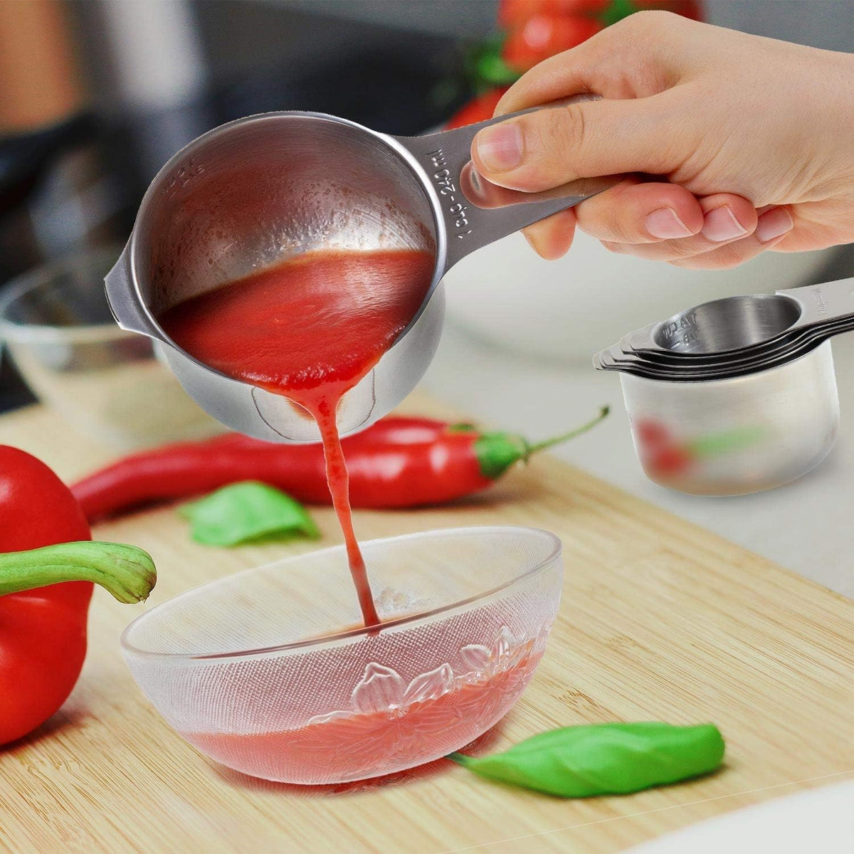 Measuring Cups Stainless Steel 7 Piece Stackable Set for Dry or Liquid Ingredients Measurement - Kitchen Gadgets & Utensils Metal Measuring Cups Best for Cooking & Baking