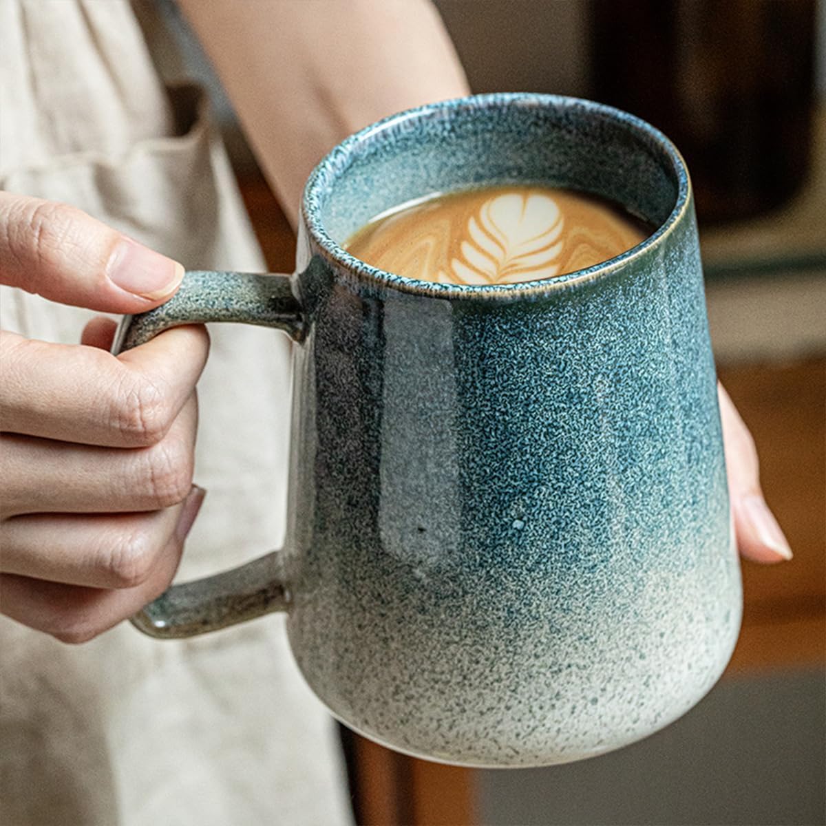 Large 24 oz Ceramic Coffee Mug with Large Handle, Vintage Coffee Cup, Extra Big Tea Cup for Office and Home, Dishwasher and Microwave Safe, Starry Blue
