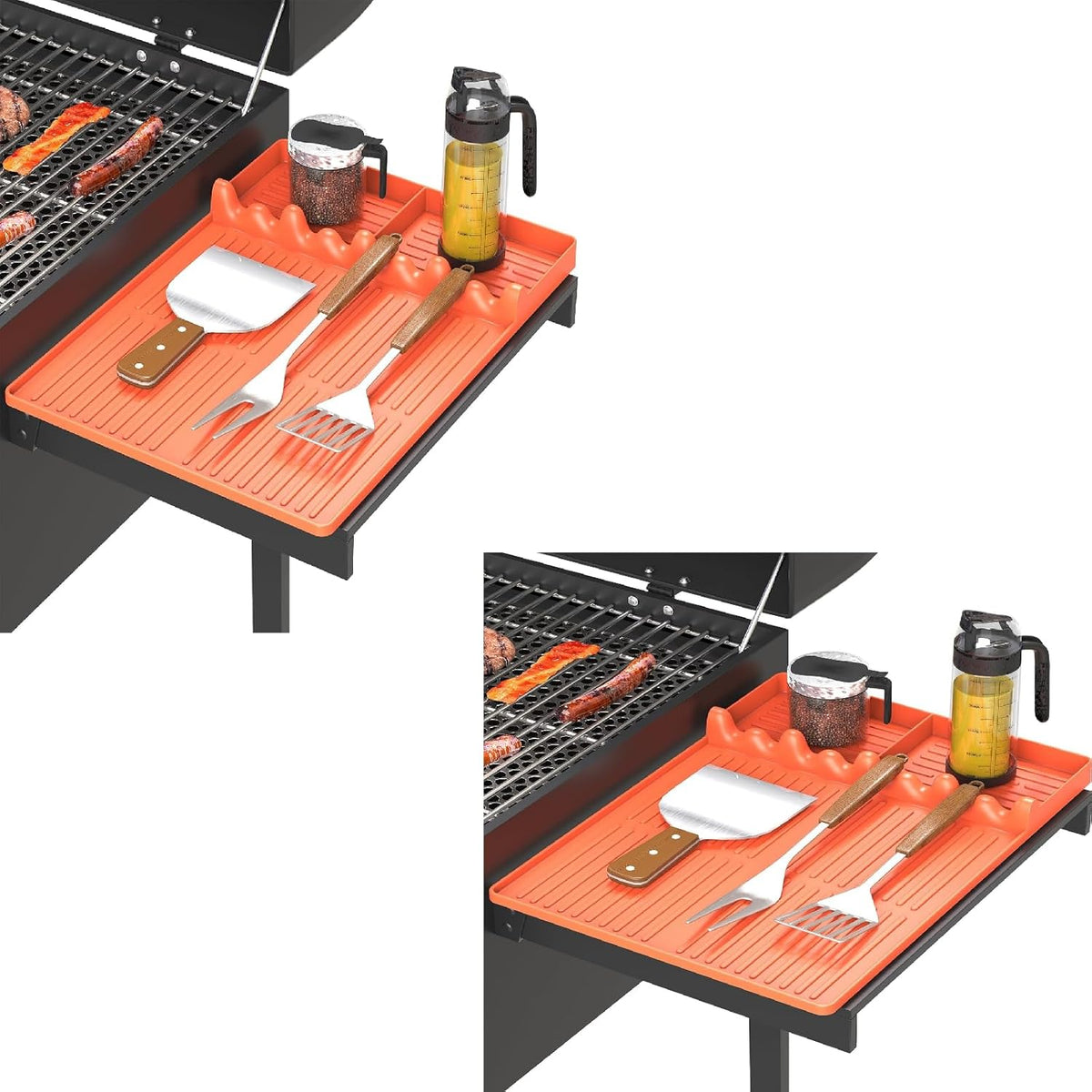 Griddle Mat Compatible with Blackstone, Silicone Grill Tools with Drip Pad, Spatula Mat for Outdoor Grill, Side Shelf Pad (Orange-2Pcs)