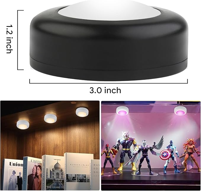 Yiliaw LED Puck Lights with Remote Control, AA Battery Operated Lights, 12 Color Closet Under Cabinet Lighting, Push Tap Light, Under Counter Light for Kitchen, 12 Pack, Black
