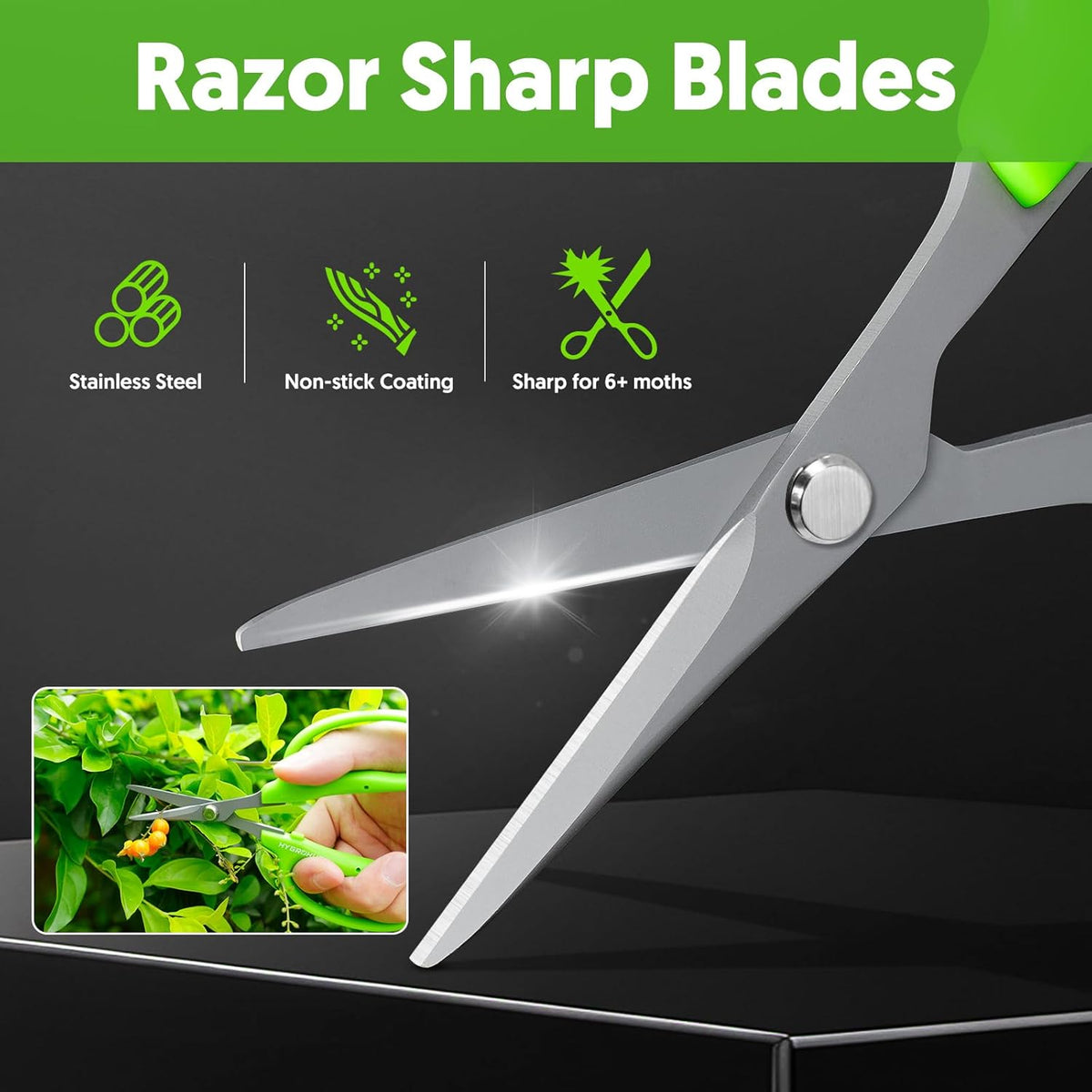 Garden Scissors, 2PCS 6in Pruning Shears Snips Non-stick Coated Sharp Steel Blades - Gardening Tools Garden Shears for Plants Herb Flowers in Grow Tent and Hydroponics