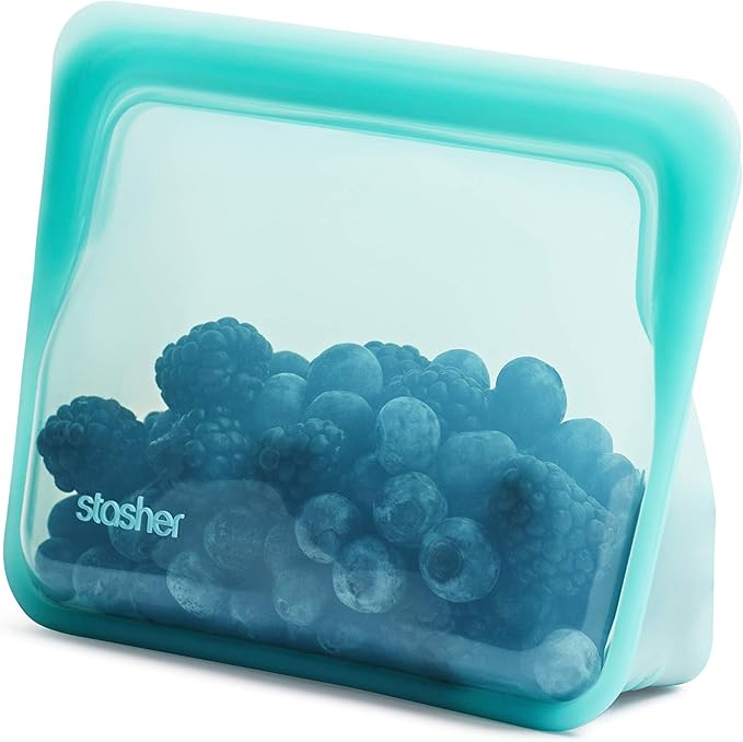 Stasher Premium Silicone Reusable Food Storage Stand-Up Mini Bag, Aqua, Microwave, Sous Vide, Dishwasher, Oven and Freezer Safe, BPA Free, Leak-free, Eco-friendly, 28 Oz