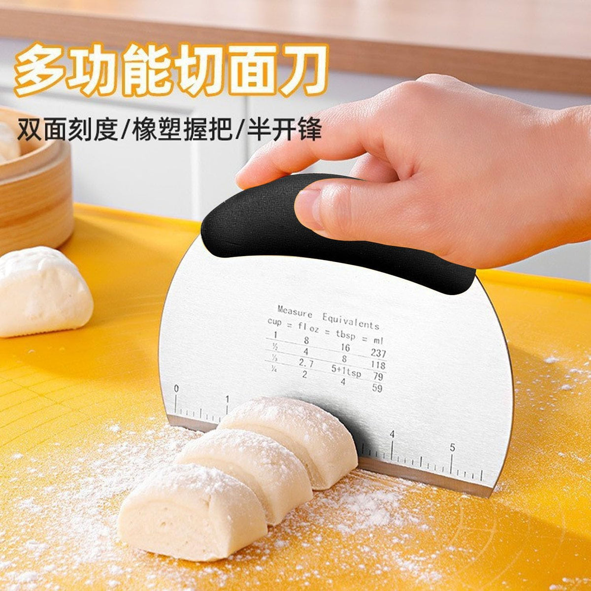 2PCS Dough Scraper Pastry Cutter Dough Cutter Stainless Steel Mirror Polished with Measuring Scale Multipurpose- Cake, Pizza Cutter Pastry Bread Separator Scale Knife (Blcak)