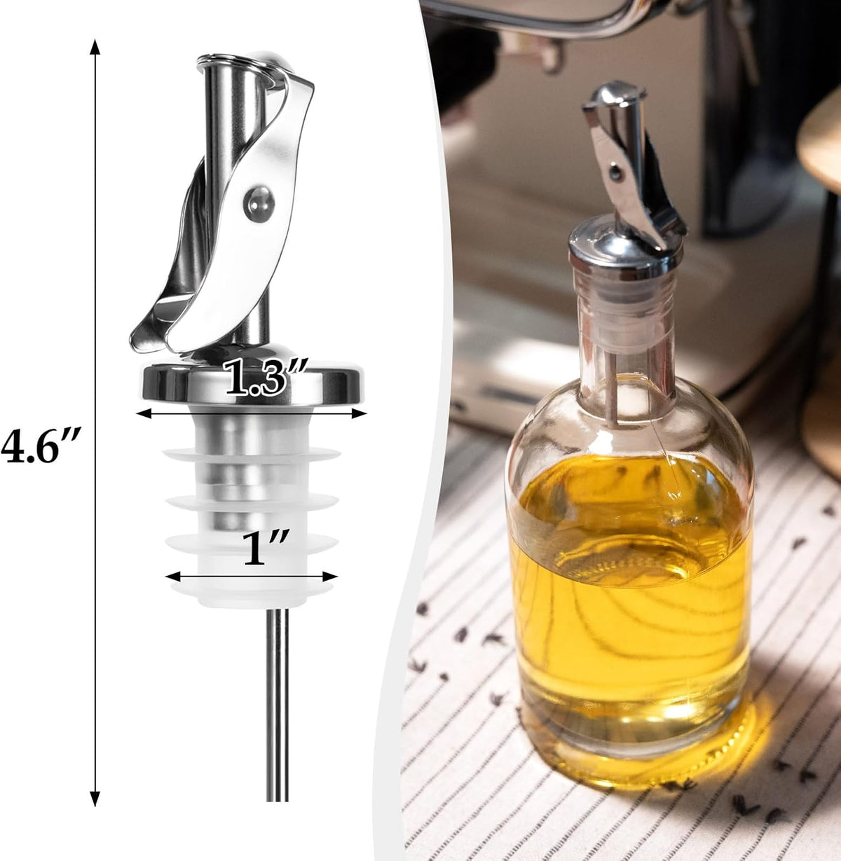 4 Pack Automatic Liquor Pour Spouts, Auto Flip Olive Oil Dispenser Spout, Pour Spouts for Liquor Bottles, Olive Oil Spouts, Bottle Pourers for Alcohol Wine Syrup Home Bar Accessories Silver