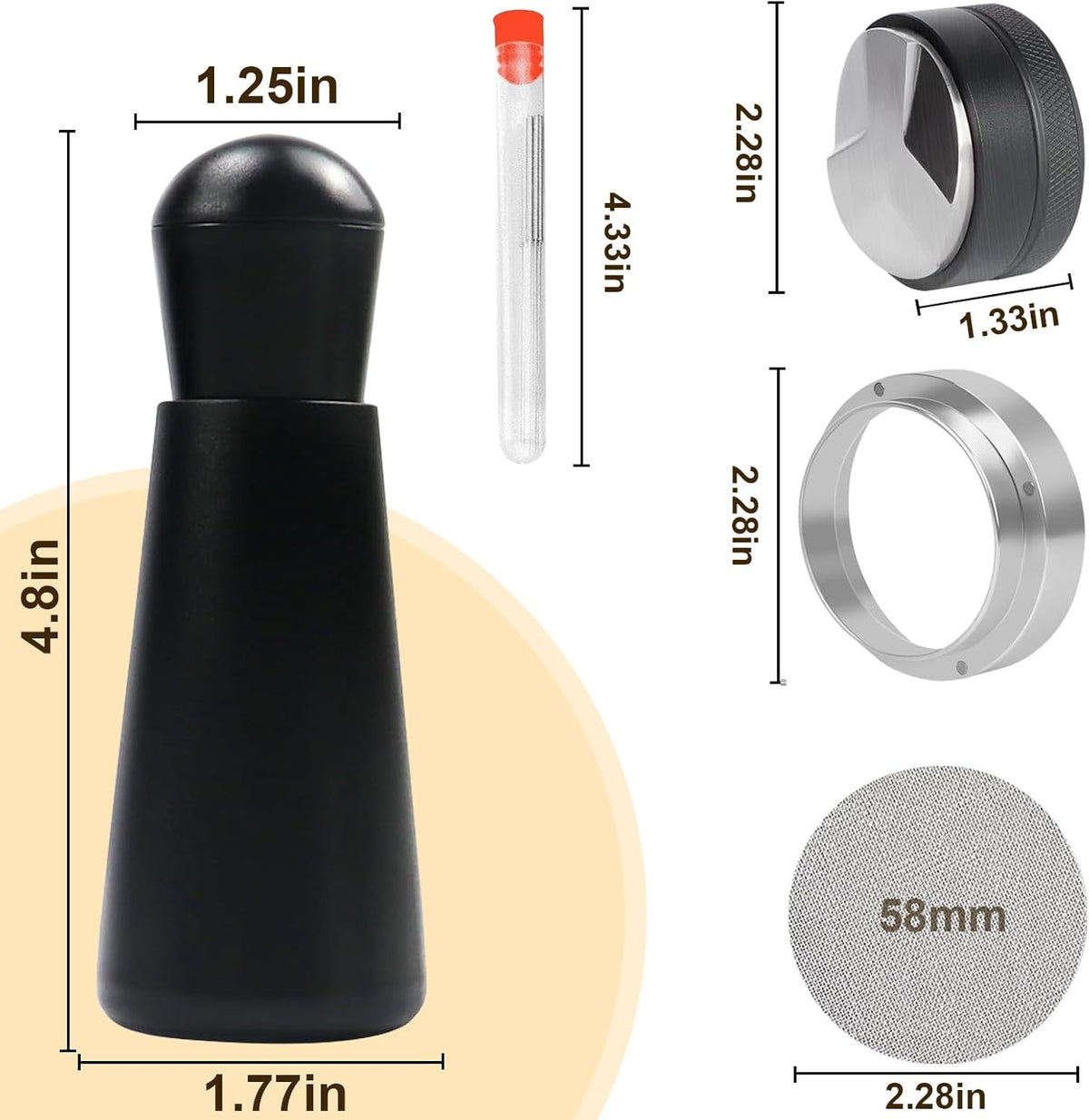 58mm Espresso Accessories,Wdt Tool espresso,Dosing Funnel And Coffee Puck Screen,Coffee Distributor,barista kit,0.4mm Stainless Steel 12pin Espresso Stirrer,With Additional 12 Replacement needles