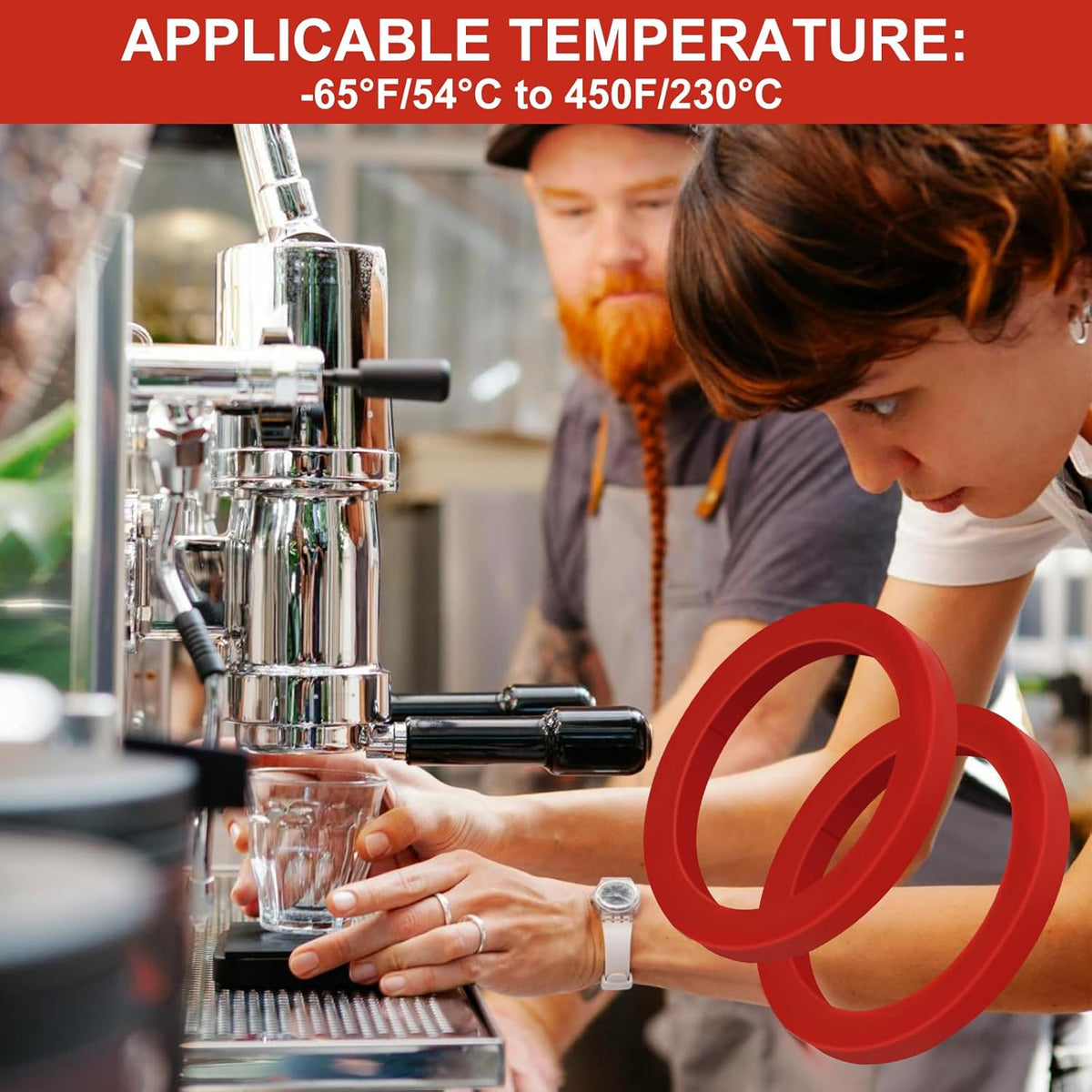 2PCS E61 8.0mm Silicone Group Gasket for Gaggia Espresso Machines Grouphead/Portafilter, Red