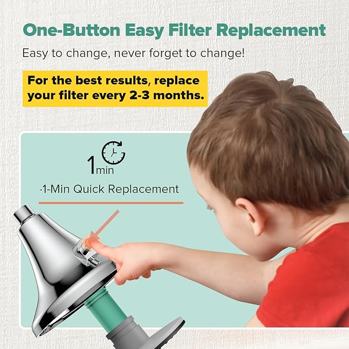 Filtered Shower Head - High Pressure Shower Head with Filter for Hard Water -Water Softener Filters Beads to Remove Chlorine, 1-Min Install, One-Button Filter Replacement