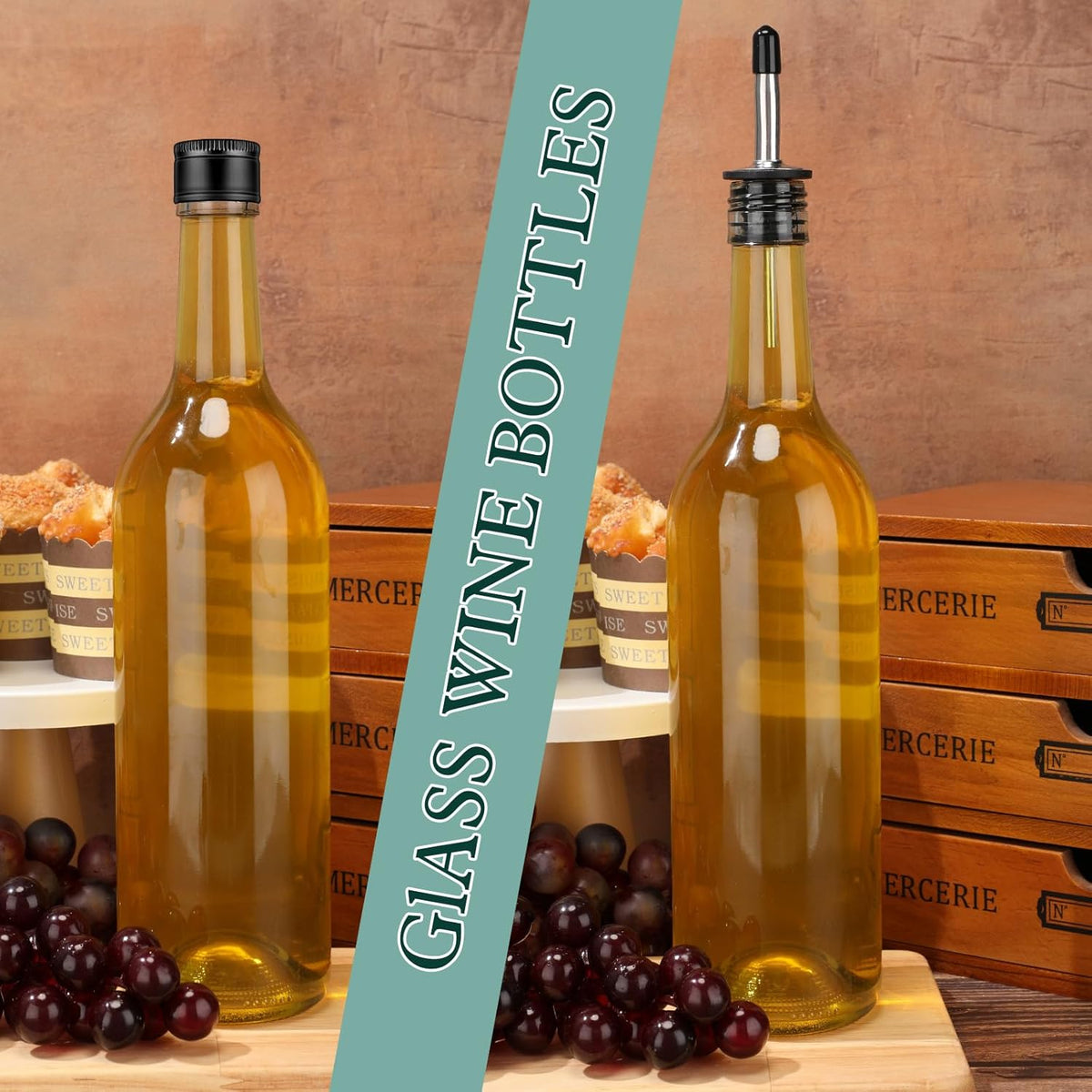 Maxdot 5 Pcs Long Neck Glass Bottles with Pourer Bordeaux Wine Bottle Clear Empty Wine Syrup Juice for Home Bar Liquor Juice Making Wedding Anniversary Party