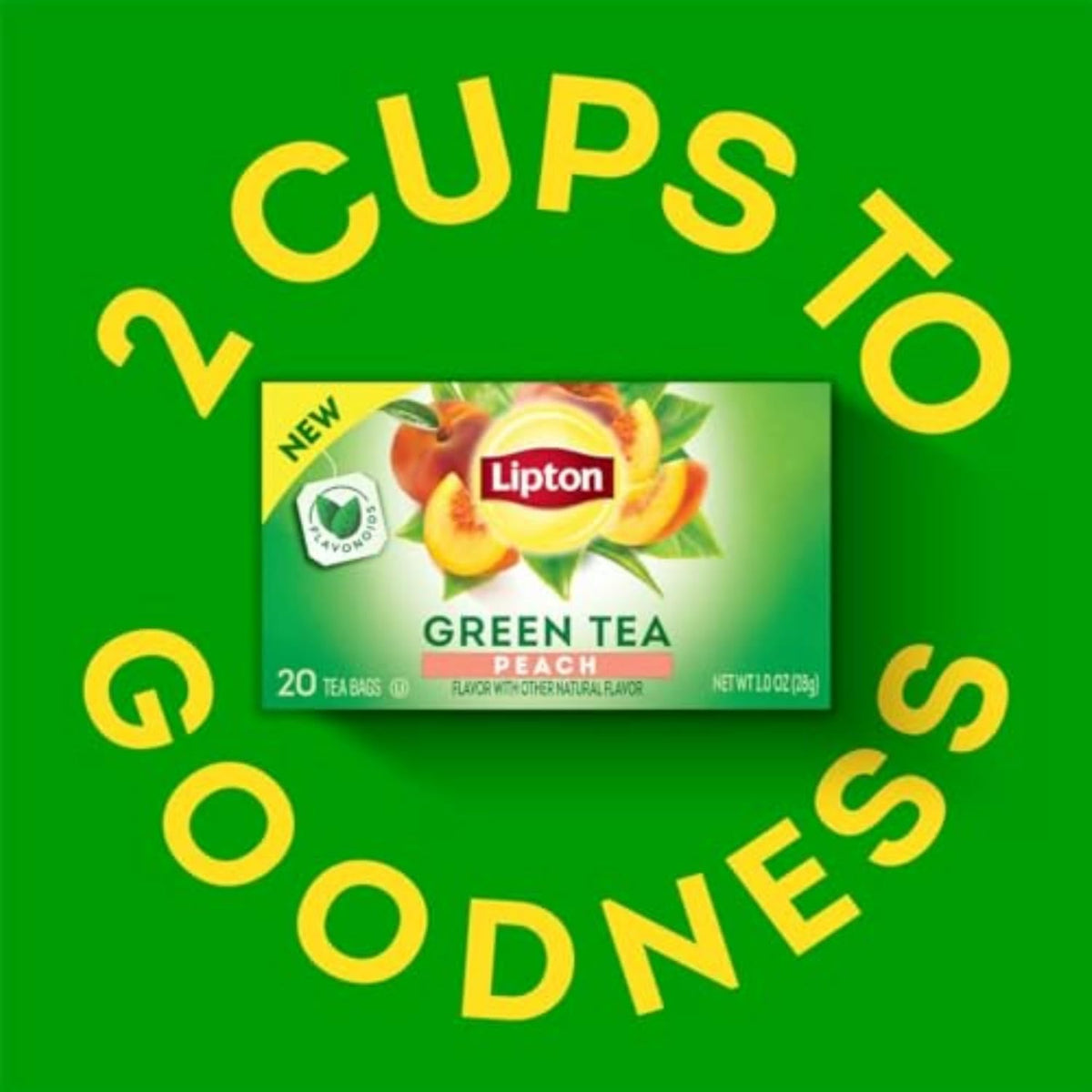 Lipton Peach Green Tea Bags, Flavored, Unsweetened Teabags for Hot Tea or Peach Iced Tea with Caffeine and Flavonoids, 20 Total Tea Bags