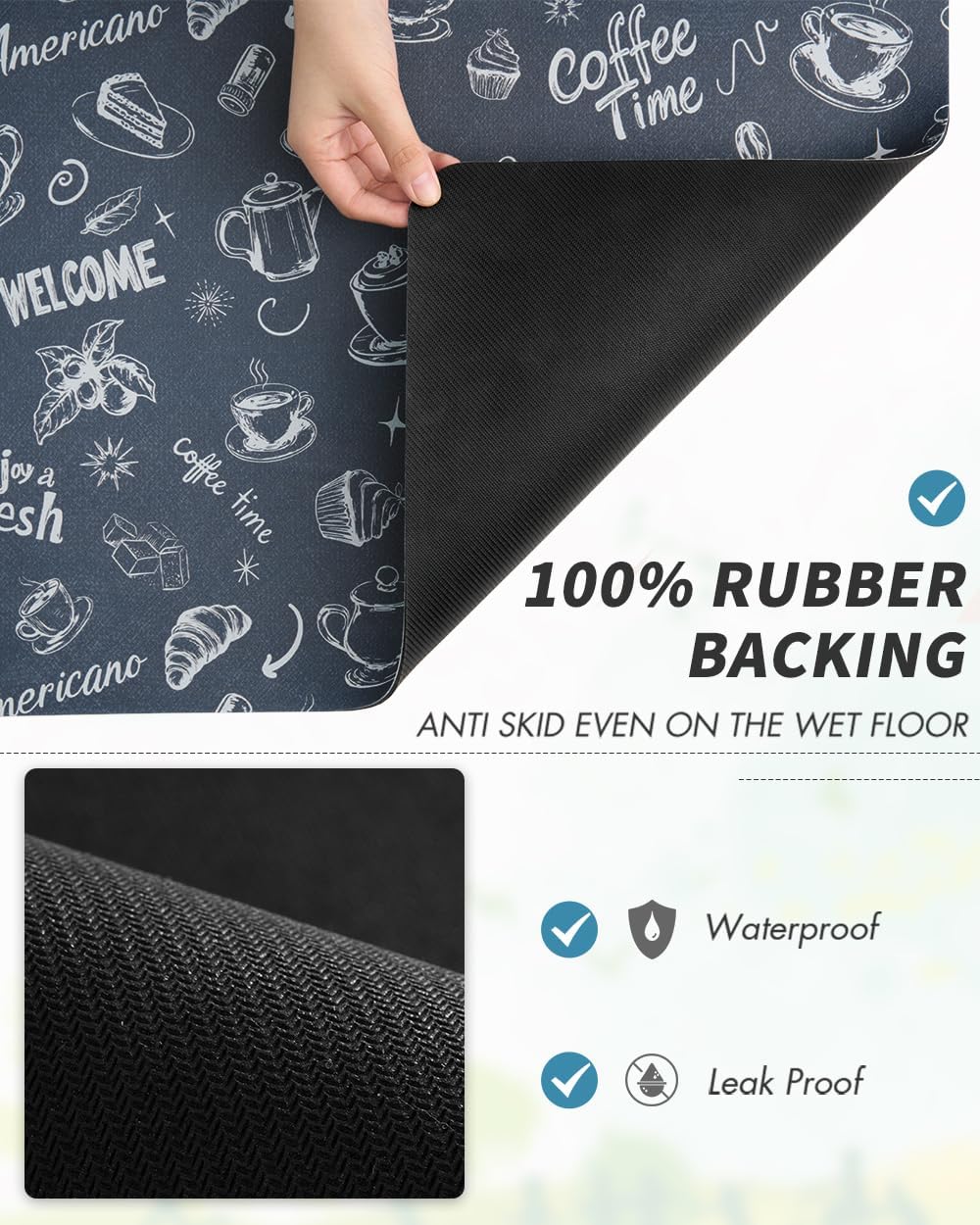 AMOAMI Coffee Mat Hide Stain Rubber Backed Absorbent Dish Drying Mat for Kitchen Counter - Fits Under Coffee Maker & Machine - Dust Blue (17X31.5)