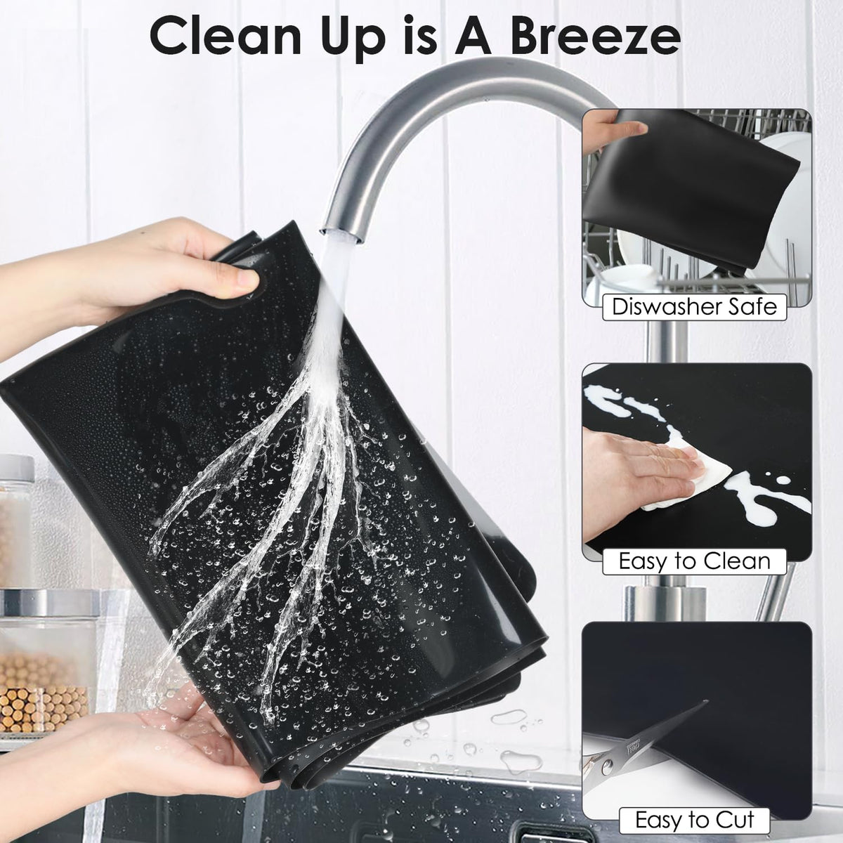 Extra Large Silicone Mat, 31.5x23.6 Large Silicone Placemats for Kids, Heat Resistant Mat for Kitchen Counter, Non Stick Silicone Table Mat for Dough and Pastry, Silicone Craft Mat for Kids, Black
