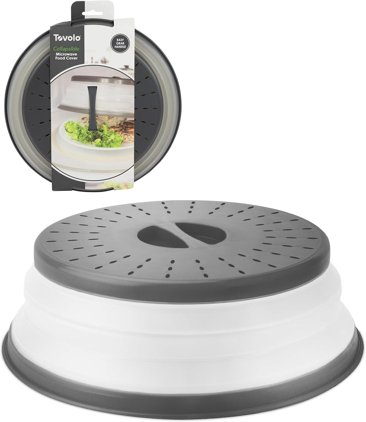 Tovolo Microwave Splatter Cover for Food, Medium (Charcoal) - Collapsible & Vented Silicone Splatter Guard Lid - Microwave Plate & Dish Cover with Handle - BPA-Free Kitchen Gadget for Meal Prep
