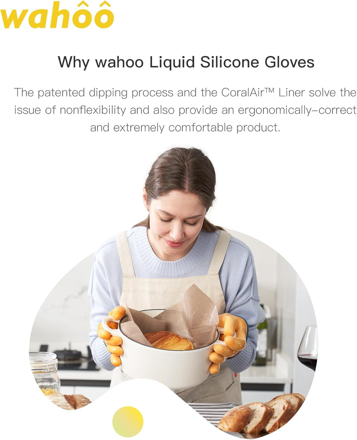 wahoo Professional Liquid Silicone Oven Mitts Gloves, Heat Resistant Gloves for Cooking, Baking, CoralAir Liner, 12 Inch, Yellow, X-Large