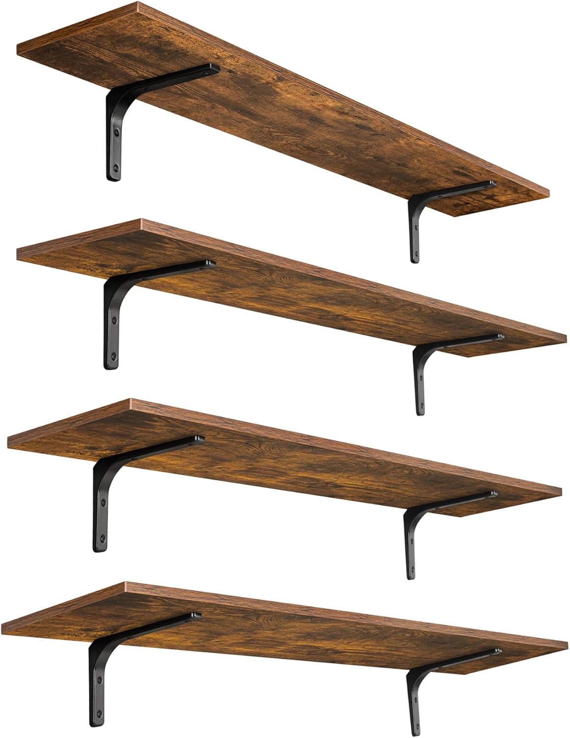 DINZI LVJ Long Wall Shelves, 47.3Inch Wall Mounted Shelves Set of 4, Extra Large Wall Storage Ledges with Sturdy Metal Brackets for Living Room, Bathroom, Bedroom, Kitchen, Rustic Brown