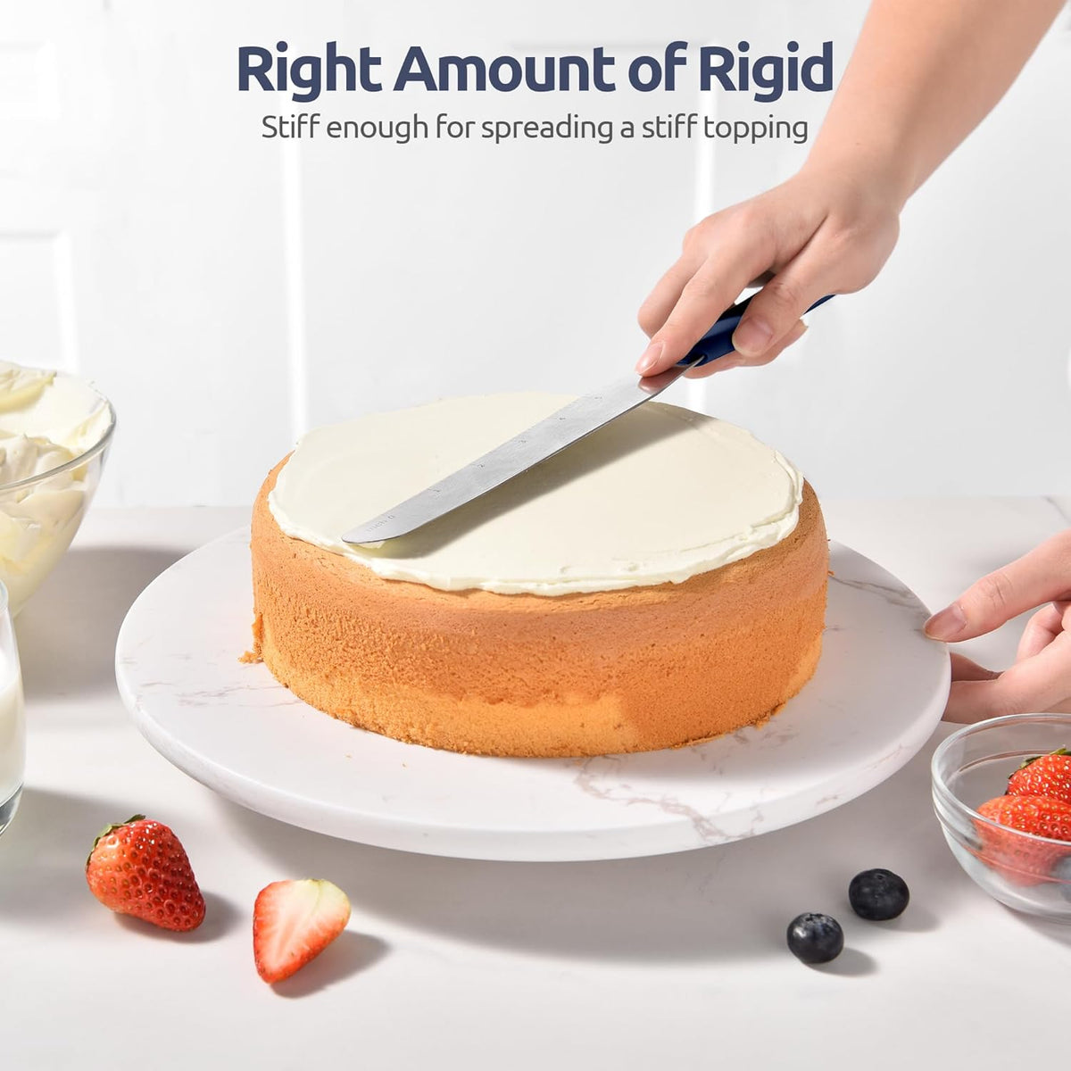 U-Taste 8in Cake Icing Spatula: Flexible Decorating Frosting Knife with Straight Thinner Stainless Steel Blade, Smooth Spreading Tools with Comfortable PP Handle for Cream, Cupcake (Midnight Blue)