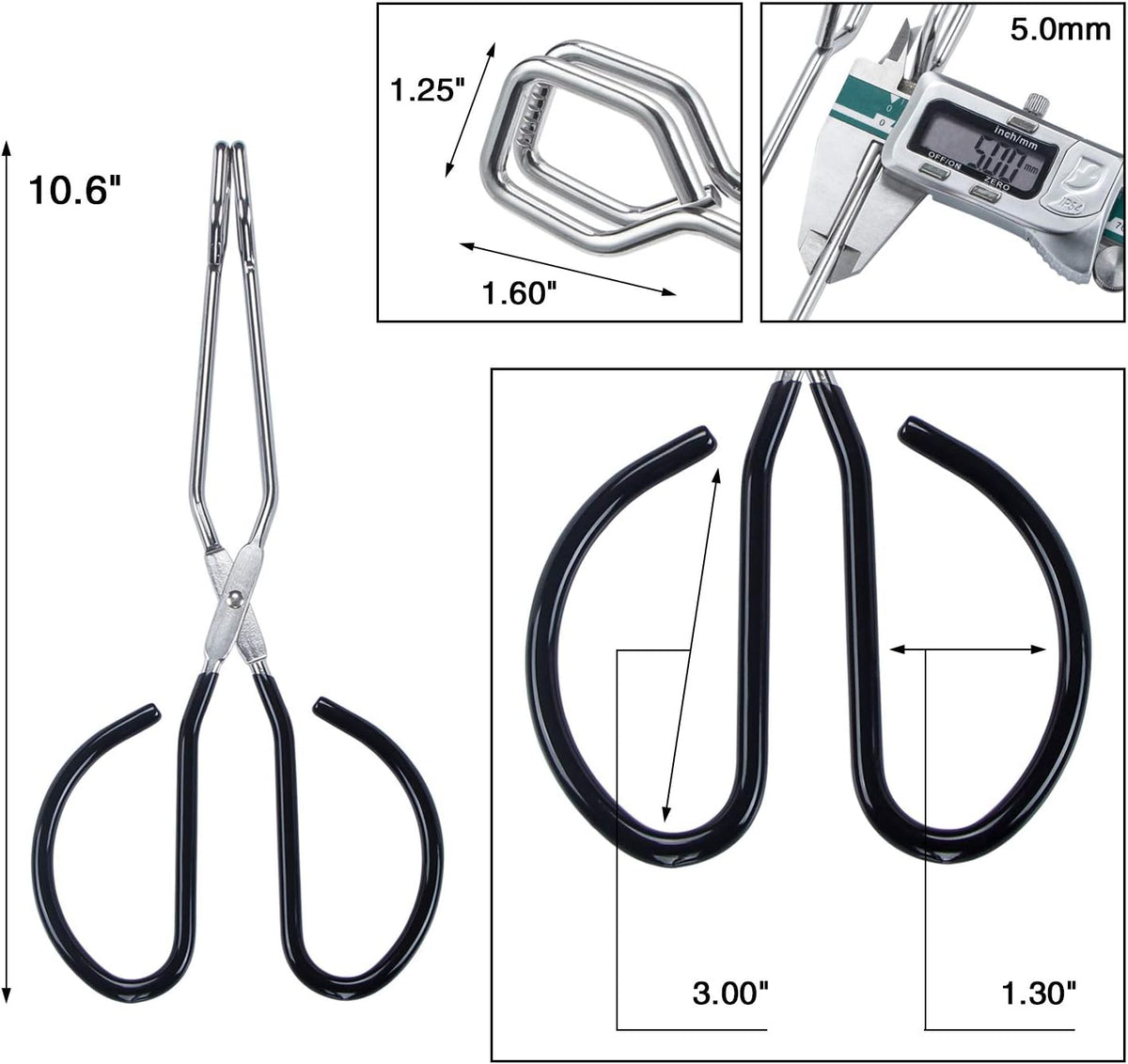 MSY BIGSUNNY Stainless Steel Scissor Tongs Heavy Duty Cooking Tongs with Soft Handles (2, black 10" + 10")