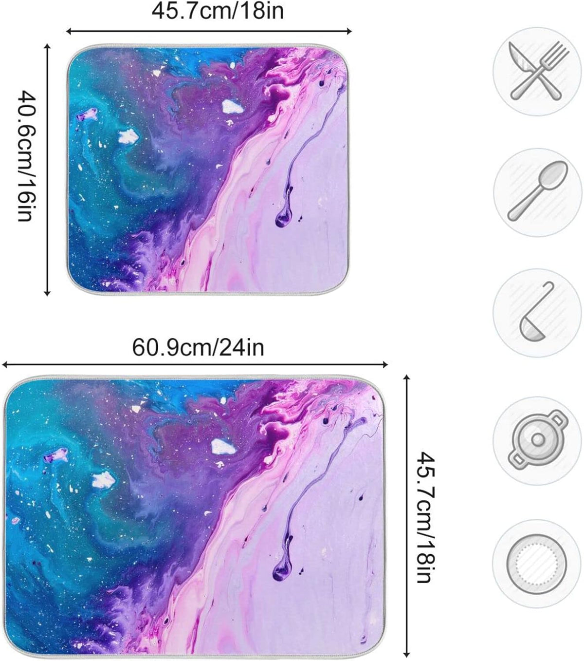 Super Absorbent Dish Drying Mat, Microfiber Fast-Drying Dish Mat, 16" x 18", Kitchen Dish Drying Pad, Abstract Purple Blue Marble