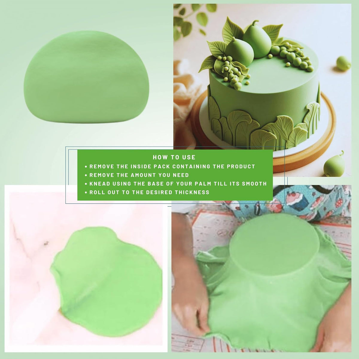 Confect Pea Green Fondant for Cake Decorating | Smooth & Ready-to-Use Icing for Christmas Cakes, Cupcakes & Holiday Treats | Vegan, Gluten-Free, Nut-Free, Palm Oil-Free – 8.8 Oz
