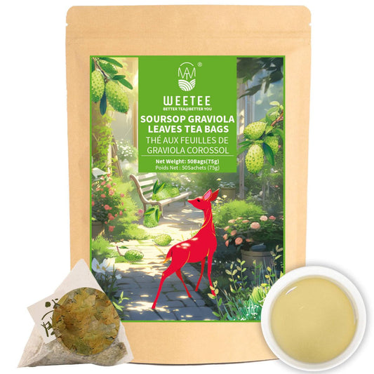 WT WEETEE Soursop Leaves Tea Bags, Made with 100% Pure Soursop Graviola/Guanabana Leaves, Natural Caffeine-free Herbal Tea, 50 Corn Fiber Tea Bags