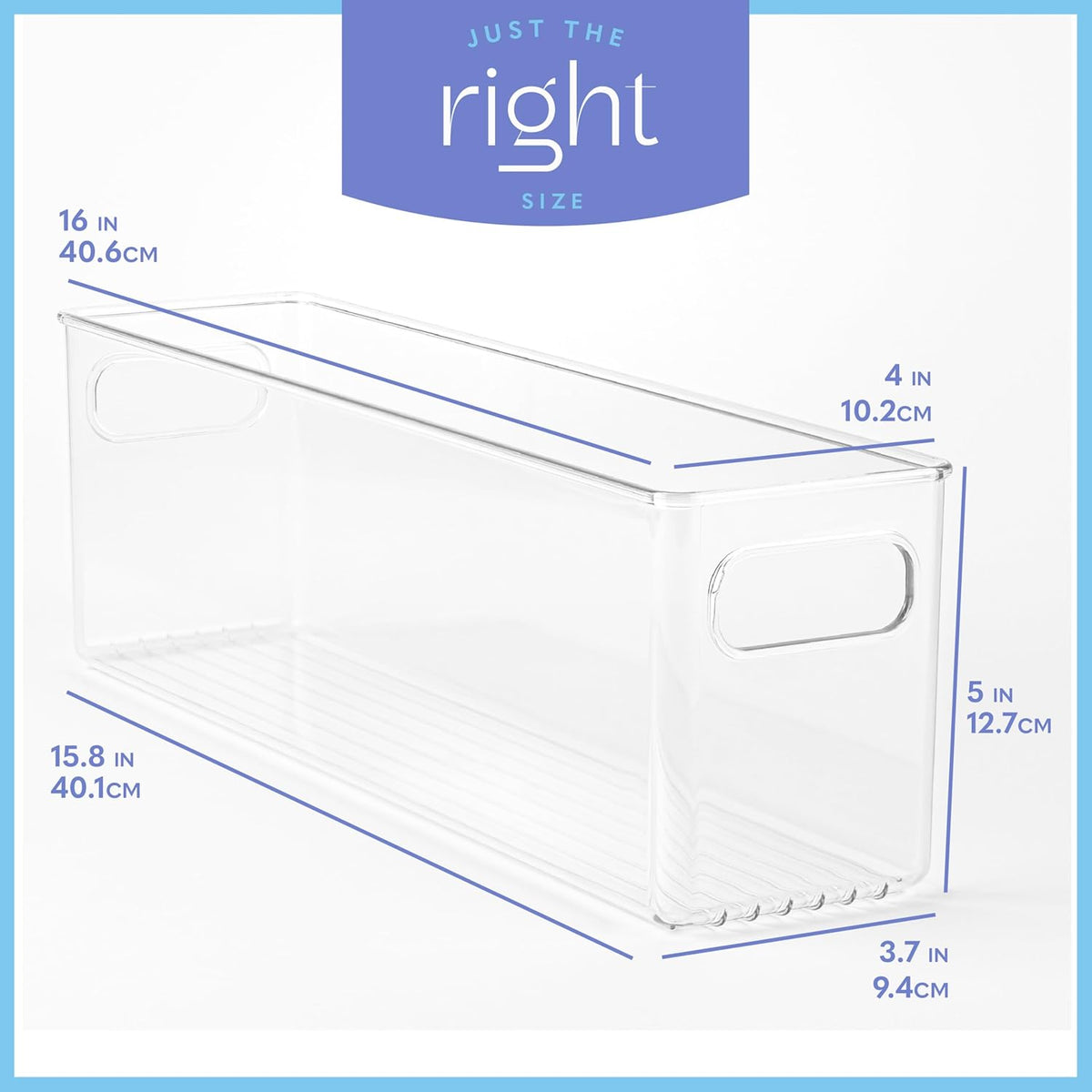 Plastic Food Storage Clear Container Bin with Handles for Organizing Kitchen, Pantry, Fridge, Freezer, Pantry,Bathroom. 16"x4"x5"