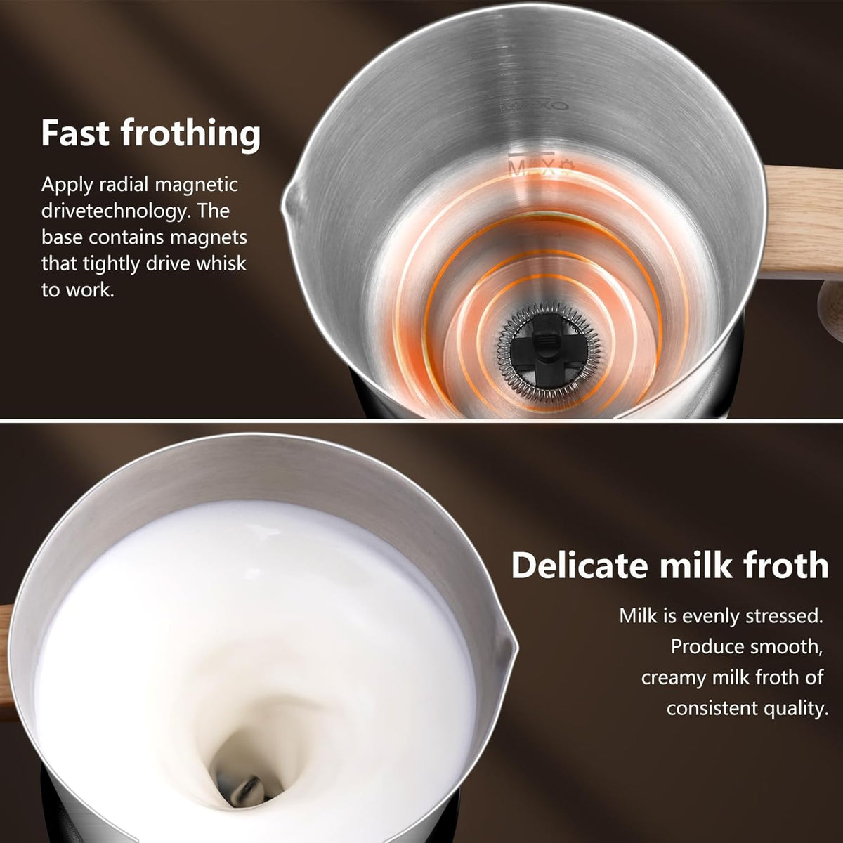 AMZCHEF 8-IN-1 Milk Frother and Steamer 550 Watts, 21 oz Split Stainless Steel Automatic Steamer, Milk's Warmer for Latte, Cappuccino, Hot and Cold Froth, Heated Milk, Hot Chocolate, Baby Food silver