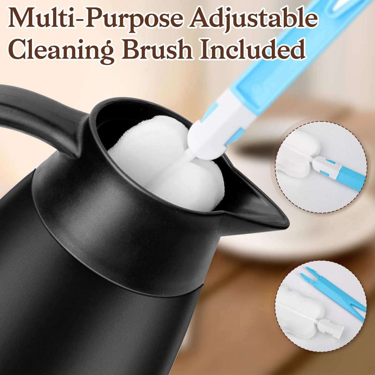 2 PCS 68 OZ Thermal Coffee Carafe, Insulated Stainless Steel Coffee Carafe Double Walled Vacuum Thermal Pot Flask with Brushes Thermos for Keeping Hot Coffee Tea Home and Office (Black)