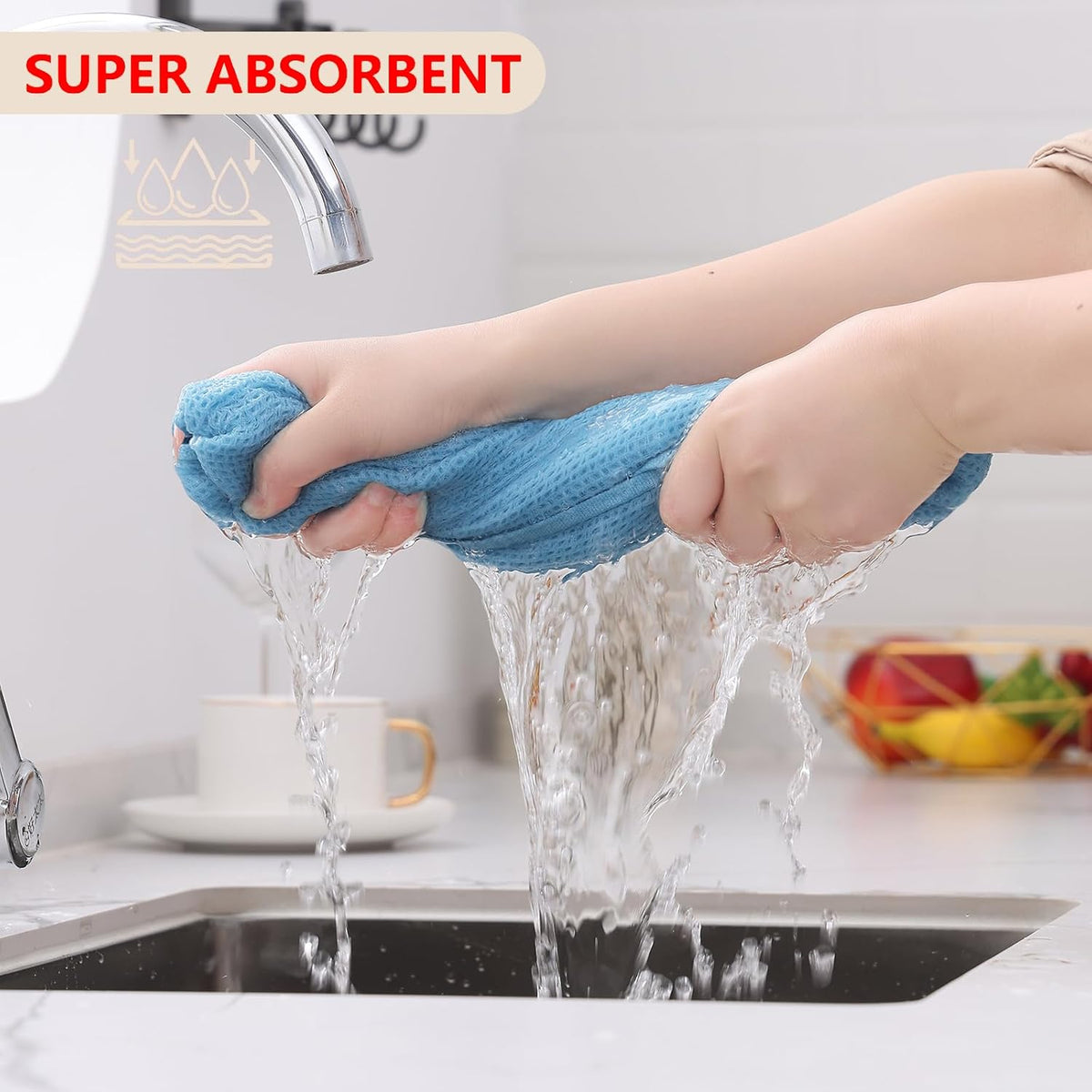 Kitinjoy 100% Cotton Waffle Weave Kitchen Towels (13 X 28 Inches, Sky Blue), 4-Pack Super Soft and Absorbent Dish Towels for Drying Dishes, Kitchen Hand Towels