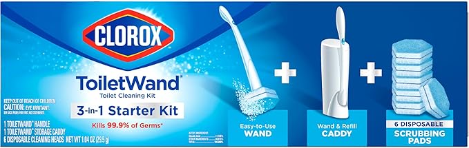CLOROX Original Toilet Cleaning System, ToiletWand, Storage Caddy, 6 Refill Heads, Dorm Room Essentials