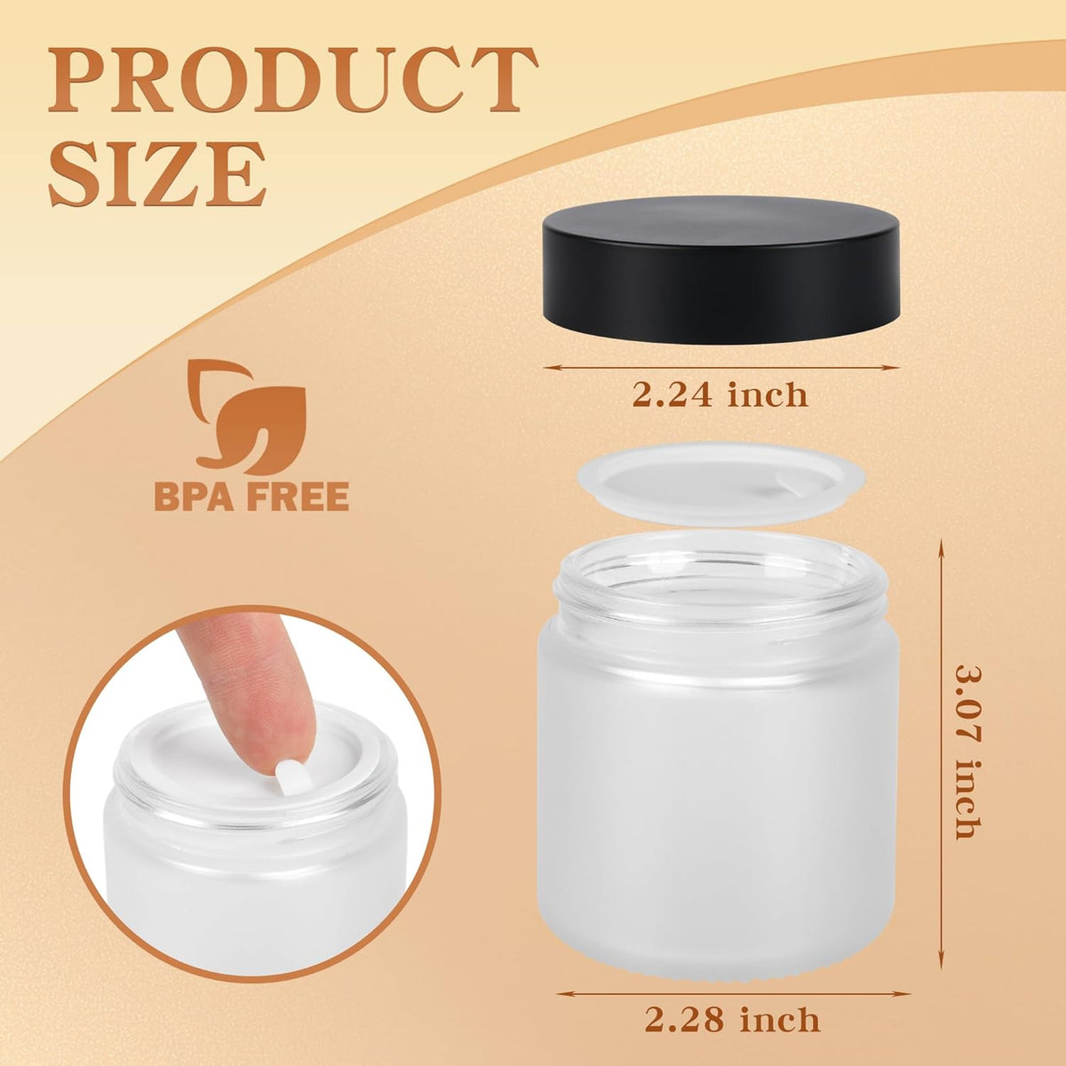 Glass Jars with Lids,Eco-Friendly Cosmetic Containers with Airtight Black Lids & Liners, Multi-Color Options for Cream, Lotion, Body Butter, DIY Skincare Travel Jars (Clear Frosted, 4oz)