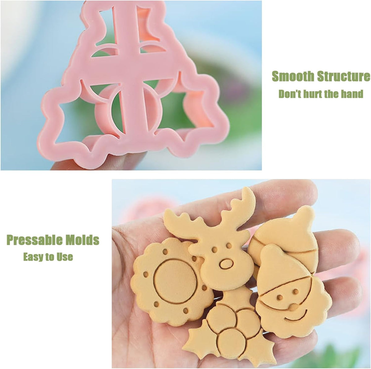 8Pcs Christmas Cookie Cutters, 3D Cookie Cutter Set, Snowman Deer Gift Cutters Cake Baking Fondant Embosser Stamps Christmas Party DIY Cake Decorating Tools