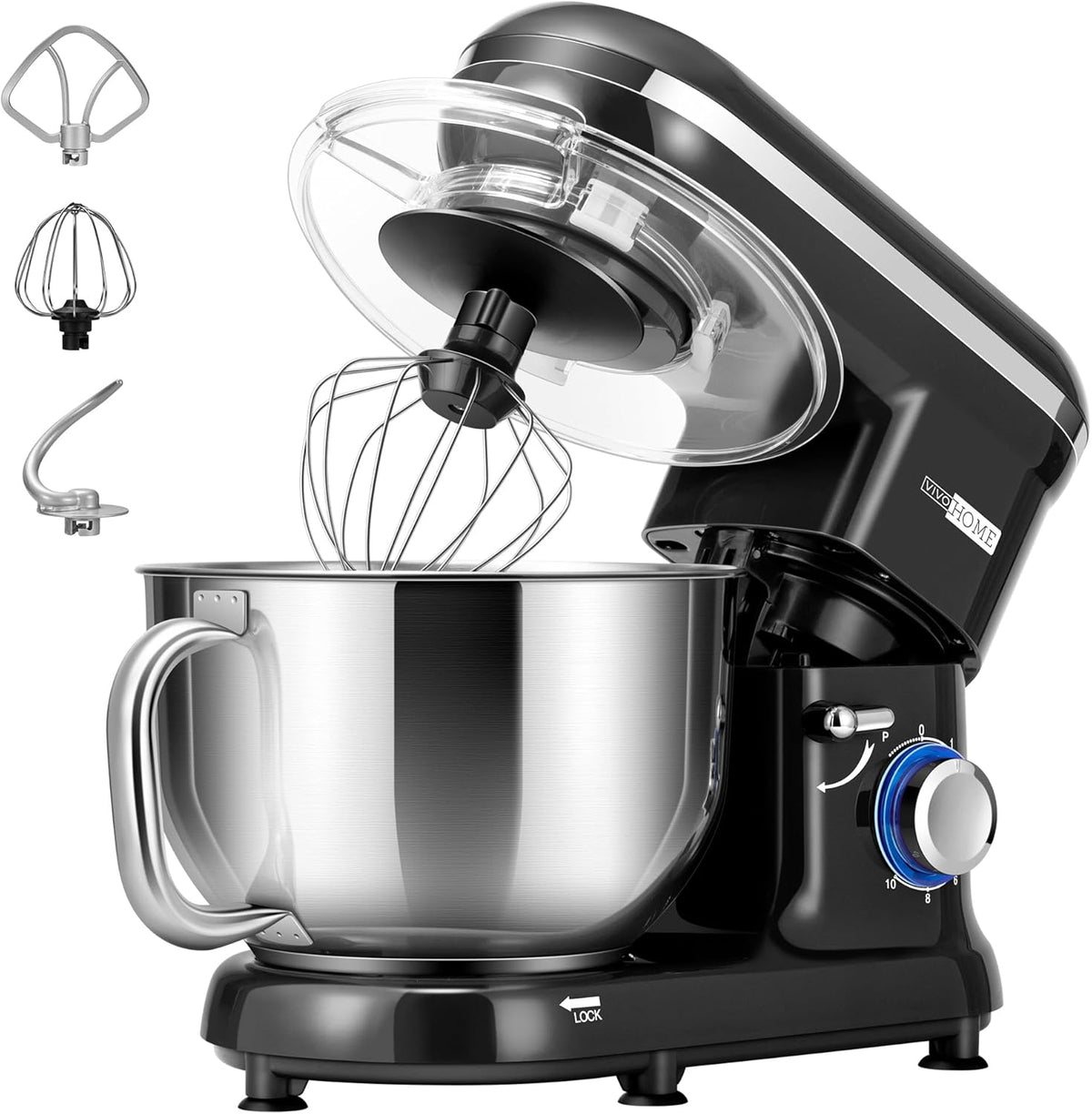 VIVOHOME Stand Mixer, 660W 10 Speed 6 Quart Tilt-Head Kitchen Electric Food Mixer with Beater, Dough Hook, Wire Whip and Egg Separator, Black
