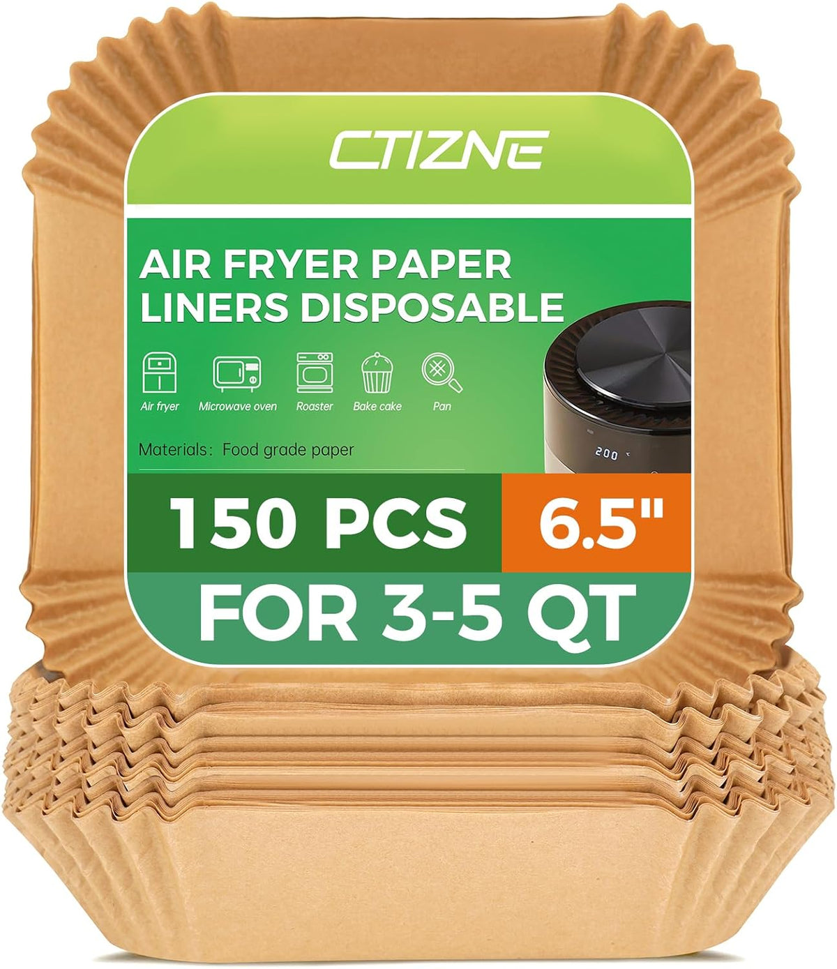 Air Fryer Liners Disposable - 150Pcs 6.5In Square Parchment Paper for Air Fryer Non-Stick Airfryer Basket Liners for Steamer Microwave Oven