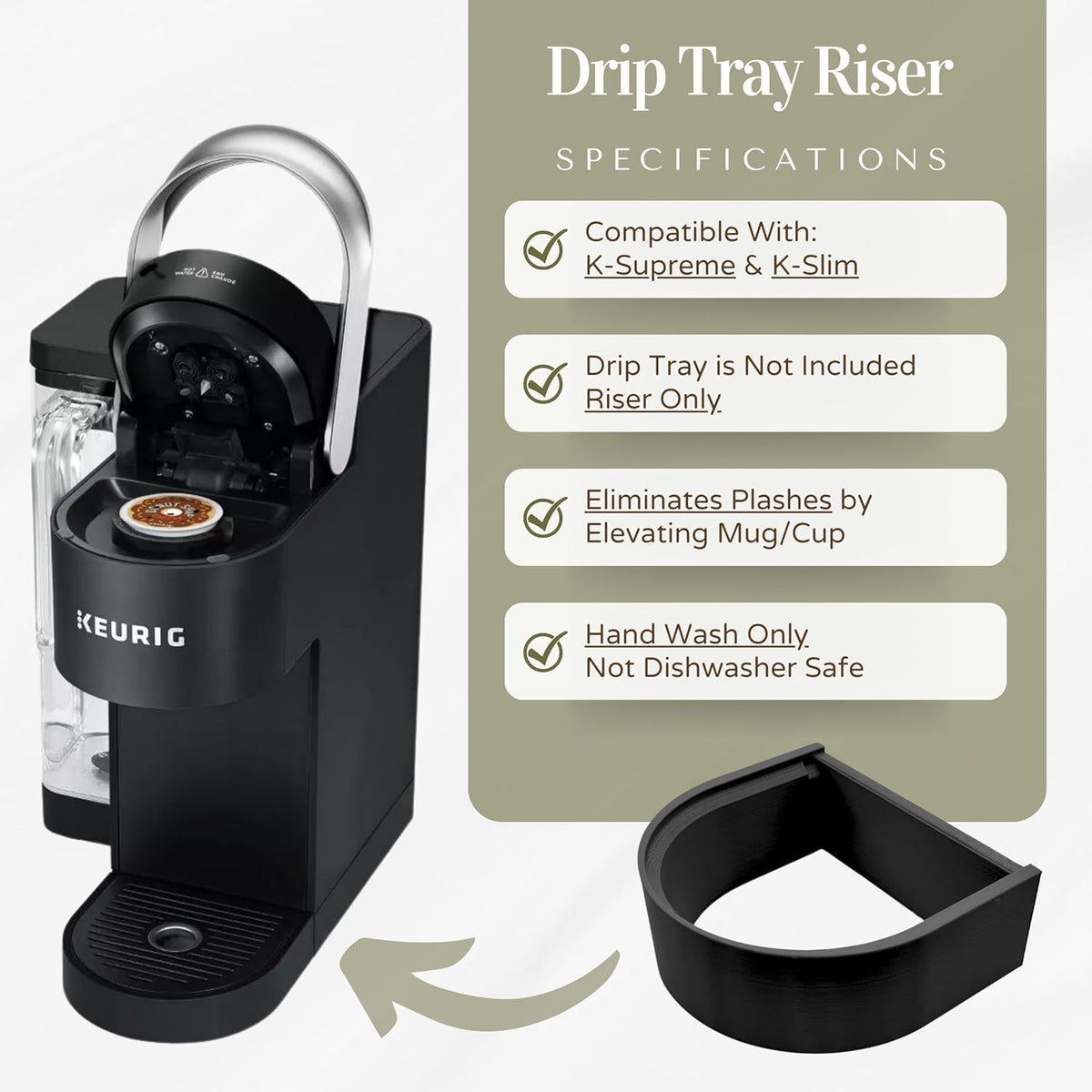 Drip Tray Mug/Cup Riser Made for the Keurig to Reduce Splashes - Riser Only (Black, K-Slim 1.7 inches Tall)