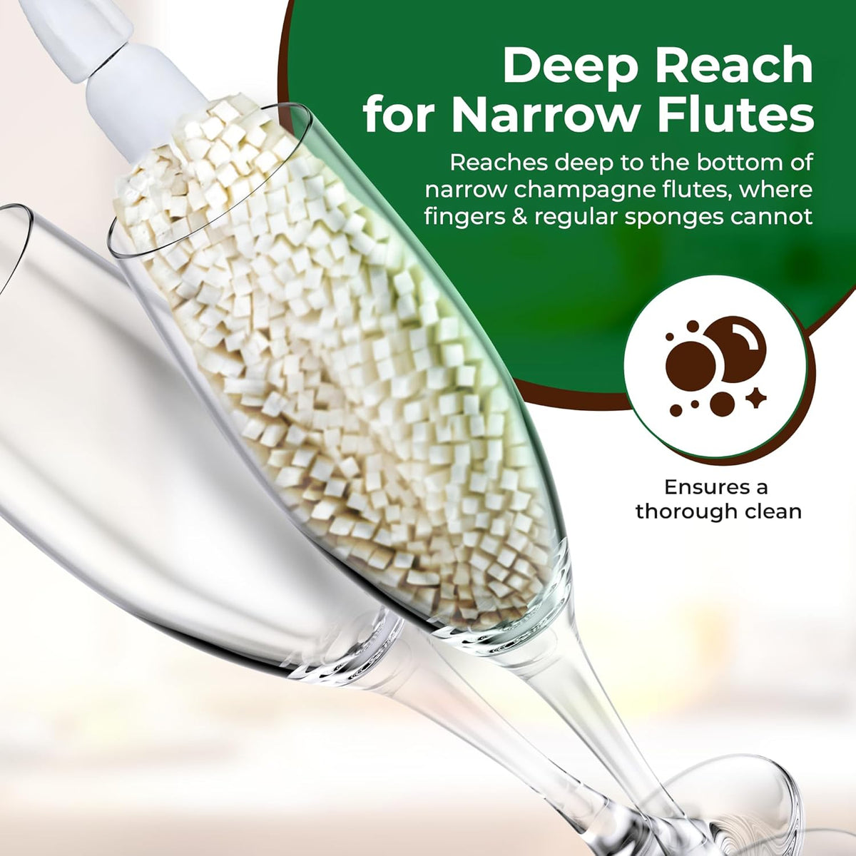 Tupkee Wine Glass Cleaning Brush – Soft Non-Scratch Foam Bristles, Dishwasher Safe – Flute and Stemware Wine Glass Cleaner Brush for Crystal, Champagne Glasses, Bottle, Mug & Tumbler – Made in the USA