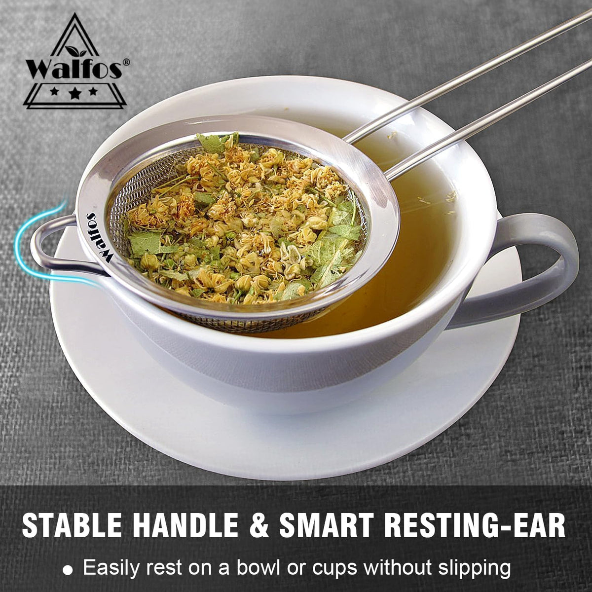 Walfos Mini Fine Mesh Tea Strainer, Stainless Steel Small Sifter with Sturdy Handle, 2.8 Inch Kitchen Metal Sieve for Tea, Coffee, Cocktail, Juice, Sugar and Spices