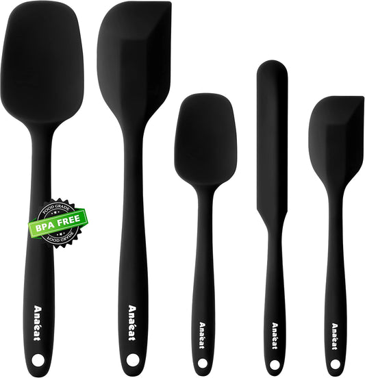 Anaeat Silicone Spatula Set of 5 - Seamless One-Pieces Design, Non-Stick Rubber Spatulas Kitchen Scraper Flexible for Easy Baking, Cooking, Scraping & Mixing, Heat Resistant & Dishwasher Safe