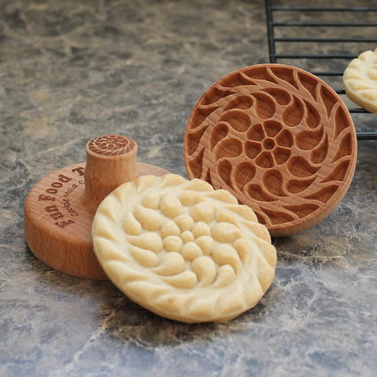 Wood Cookie Stamp, 2.5 Inch (Floral Spiral CS-043)