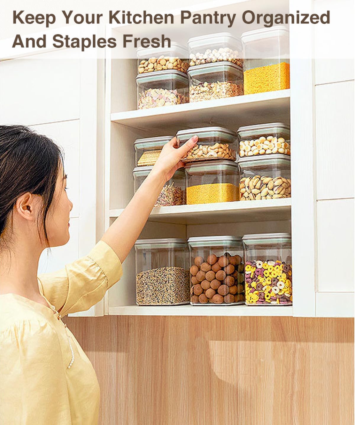 Pop Airtight Food Storage Containers Set with Lids, 6 Pcs Stackable One Button Opening Food Containers Kitchen Pantry Organization and Storage, BPA Free Stackable Cereal Container (0.5, 1.2, 1.8qt)*2