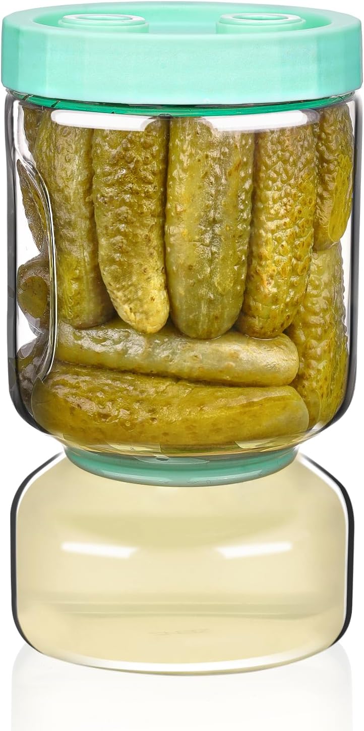 ZENS Pickle Jar with Strainer Flip, 51oz Pickle Container Pickle Juice Separator Hourglass Jar for Olive Keeper, Leakproof Pickle Holder Jars for Pickling Dill Sliced, Gherkin Storage, Gifts for Mom