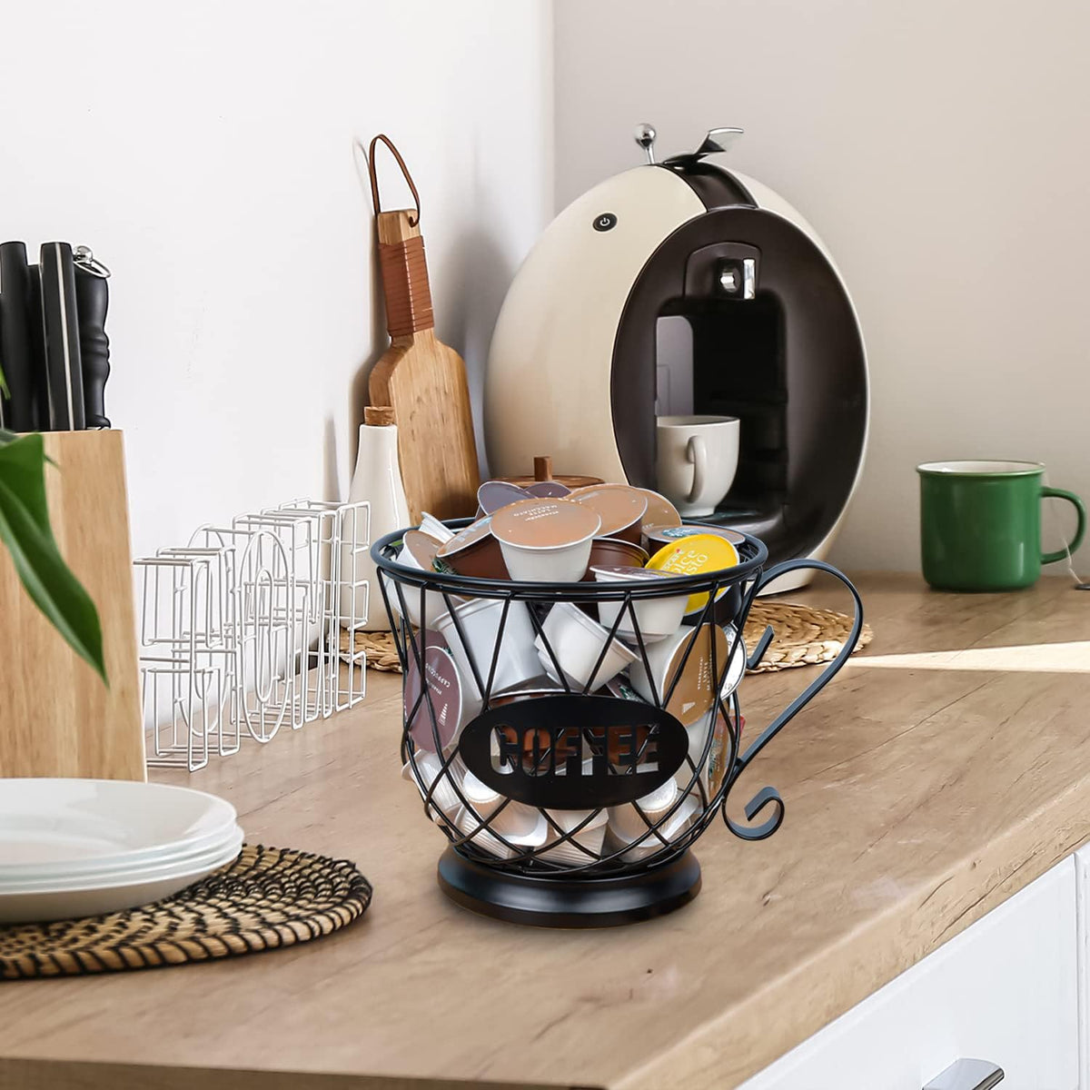 TreeLen Coffee Pod Holder, K Cup Organizer, Large Capacity K Cup Holder for 40 K Cups, K Pod Storage for Coffee Bar - Black