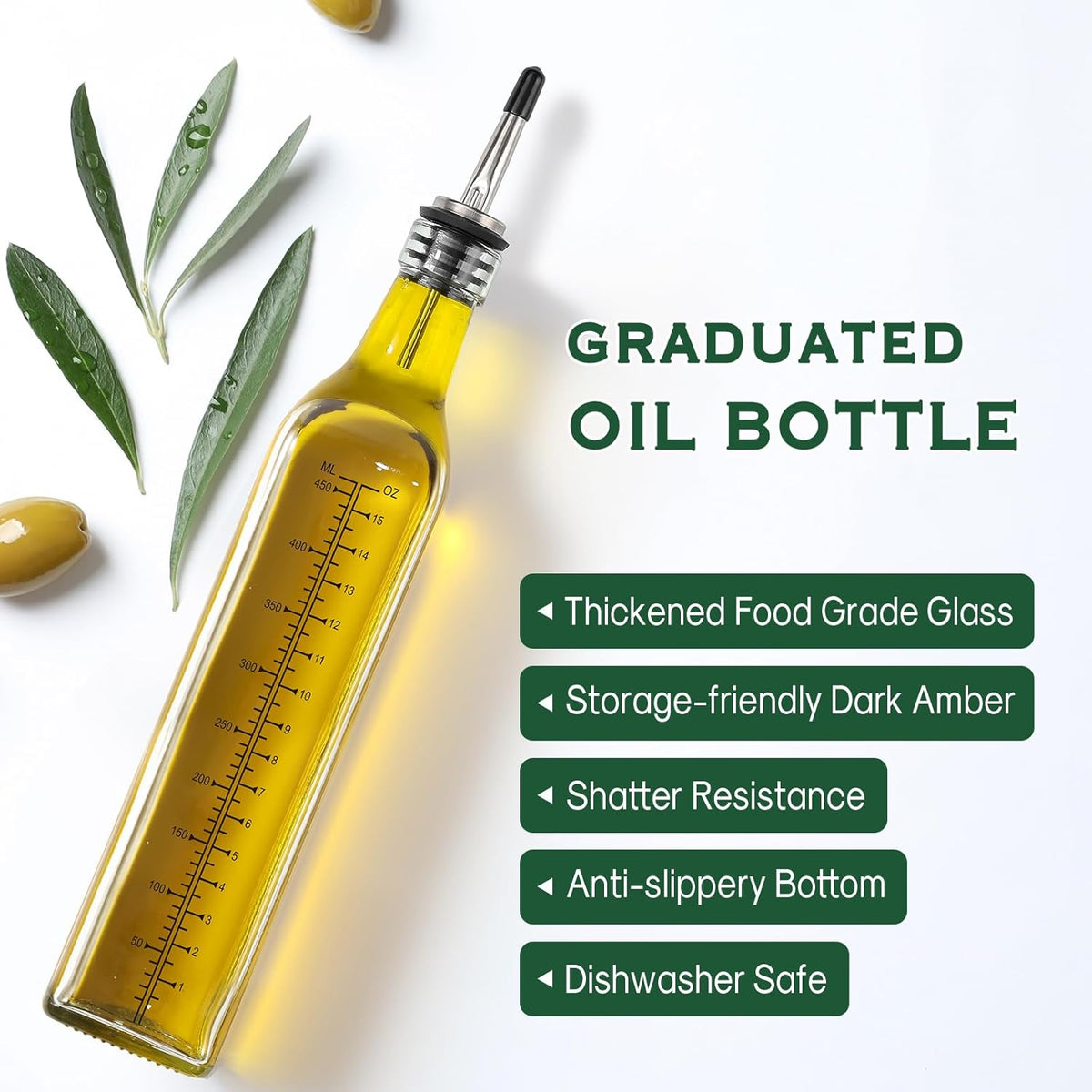 AOZITA 17oz Glass Olive Oil Dispenser Bottle - 500ml Clear -Oil & Vinegar Cruet with Pourers and Funnel - Olive Oil Carafe Decanter for Kitchen