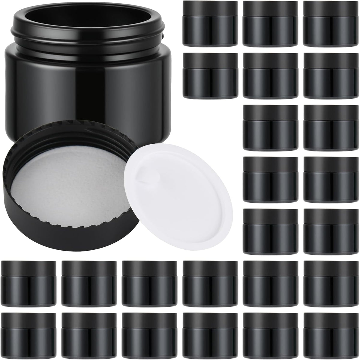 Glass Jars with Lids,Eco-Friendly Cosmetic Containers with Airtight Black Lids & Liners, Multi-Color Options for Cream, Lotion, Body Butter, DIY Skincare Travel Jars (Black, 2oz)