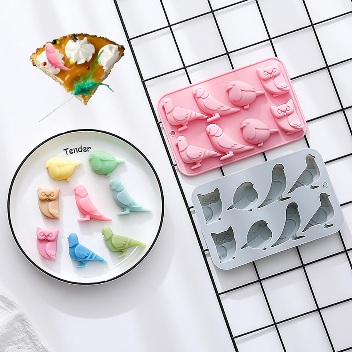 Bird-Themed Chocolate Mold Set - Food-Grade Silicone Baking Molds with Parrot, Owl, Dove & Sparrow, Reusable for Nature Cakes, Baby Showers & Bird Lover Gifts - 2 Pack